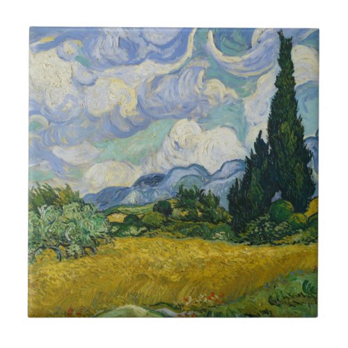 Wheat Field with Cypresses by Vincent van Gogh Tile