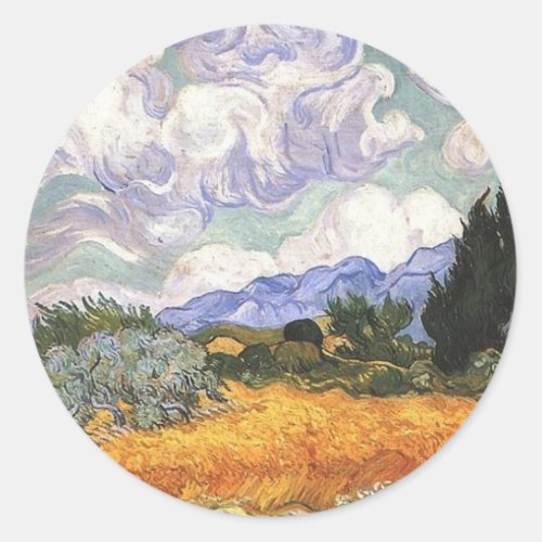 Wheat Field with Cypresses Classic Round Sticker