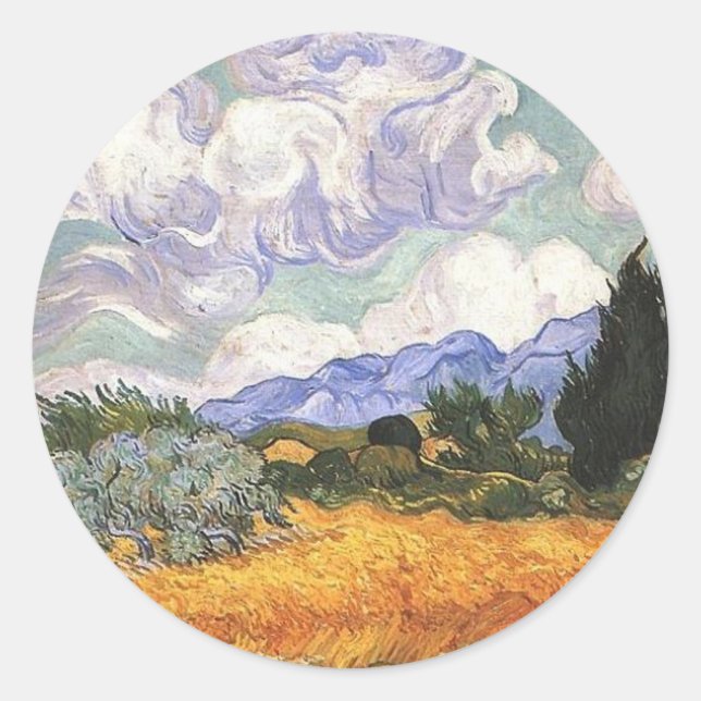 Wheat Field with Cypresses Classic Round Sticker (Front)