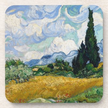 Wheat Field With Cypresses Cork Coaster by vintage_gift_shop at Zazzle