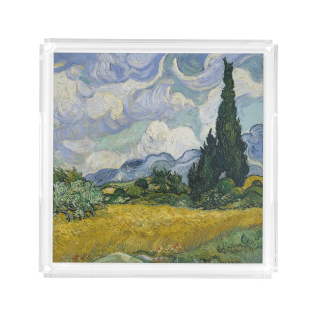 Wheat Field with Cypresses, Oil Painting, Van Gogh Acrylic Tray (Front)