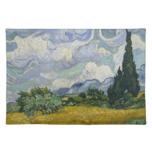 Wheat Field with Cypresses, Oil Painting, Van Gogh Cloth Placemat