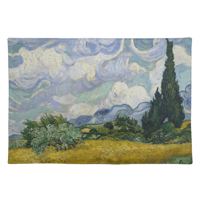 Wheat Field with Cypresses, Oil Painting, Van Gogh Cloth Placemat (Front)
