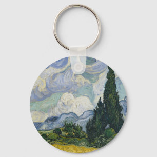 Wheat Field with Cypresses, Oil Painting, Van Gogh Keychain