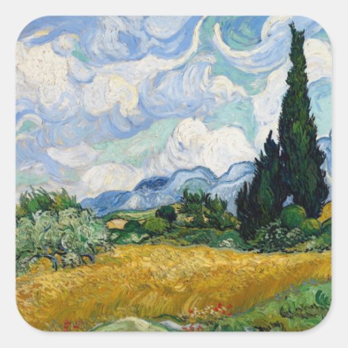 Wheat Field with Cypresses Round Sticker
