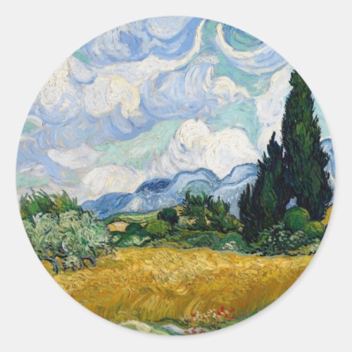 Wheat Field with Cypresses Round Sticker