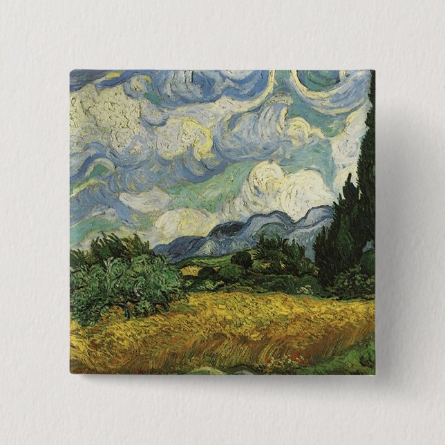 Wheat Field with Cypresses,Vincent Van Gogh Button (Front)