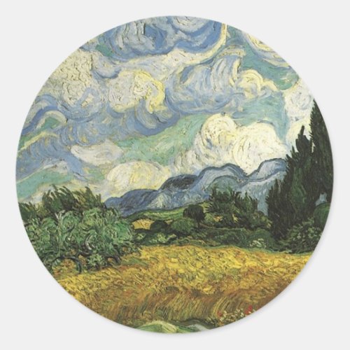 Wheat Field with CypressesVincent Van Gogh Classic Round Sticker