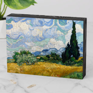 Wheat Field with Cypresses Wooden Box Sign