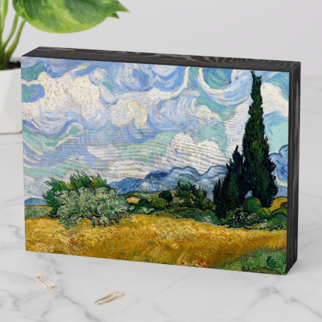 Wheat Field with Cypresses Wooden Box Sign (In Situ Horizontal)