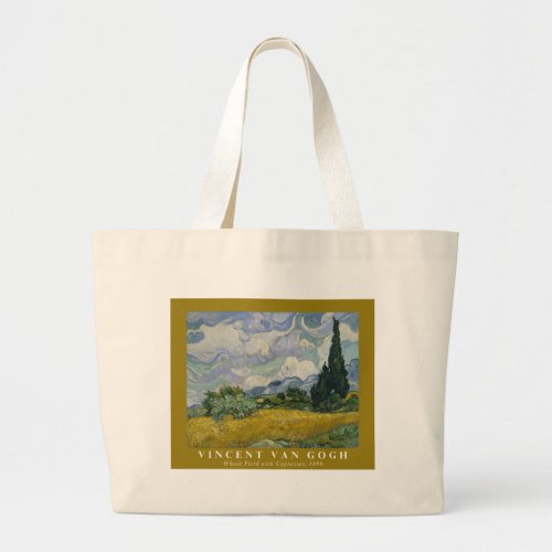 Wheat Field with Cypresses Yellow Large Tote Bag
