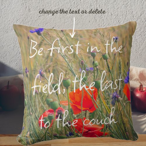 Wheat field with poppies and cornflowers throw pillow