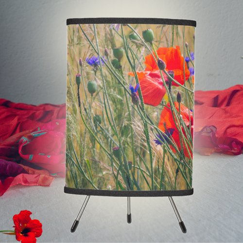 Wheat field with poppies and cornflowers  tripod lamp
