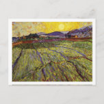 Wheat Field with Rising Sun Vincent van Gogh Postcard<br><div class="desc">A fine art postcard with the post-impressionist painting,  Wheat Field with Rising Sun (1889),  by Vincent van Gogh (1853-1890). The morning sun rising above the mountains,  casting its light upon the wheat fields below.</div>