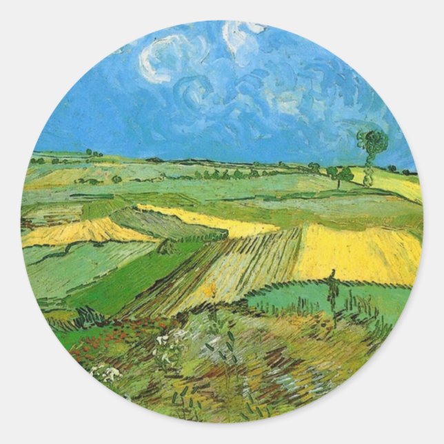 Wheat Fields at Auvers Under Clouded Sky, Vincent Classic Round Sticker (Front)