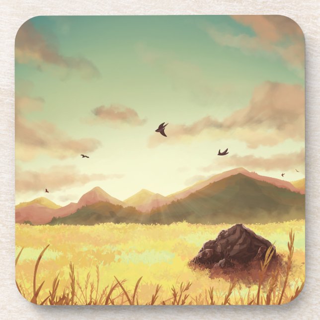 Wheat fields at sunrise beverage coaster (Front)
