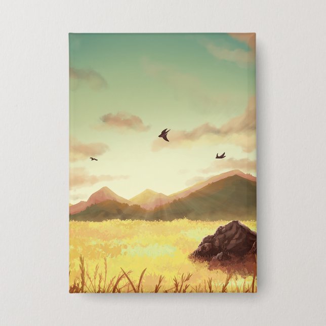 Wheat fields at sunrise button (Front)