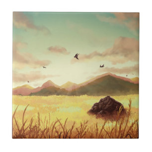 Wheat fields at sunrise ceramic tile