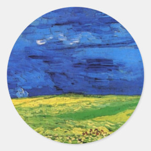 Wheat Fields Under Clouded Sky Van Gogh Classic Round Sticker