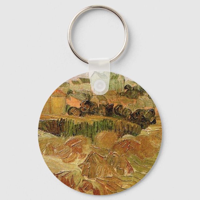 Wheat Fields with Auvers by Vincent van Gogh Keychain (Front)