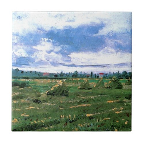 Wheat Fields with Haystacks by Vincent van Gogh Ceramic Tile