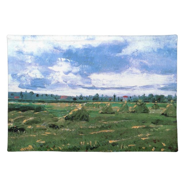 Wheat Fields with Haystacks by Vincent van Gogh Cloth Placemat (Front)