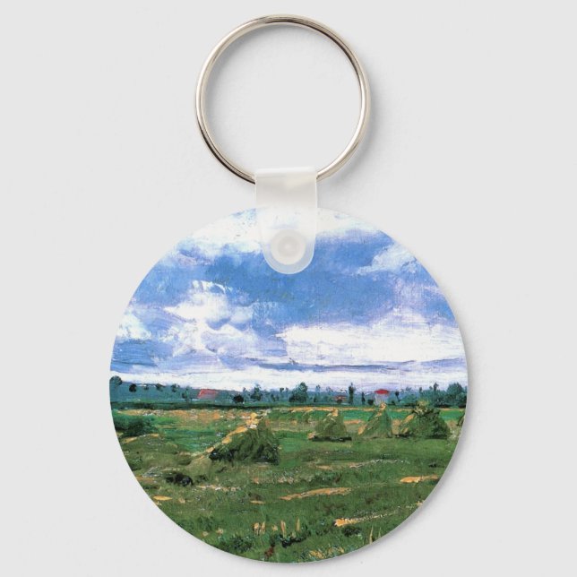 Wheat Fields with Haystacks by Vincent van Gogh Keychain (Front)