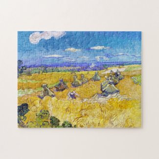 Wheat Fields with Reaper  Van Gogh Vincent vibrant Jigsaw Puzzle
