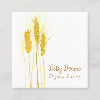 Wheat Grain Watercolor Bread Bakery Square Business Card by CountryGarden at Zazzle