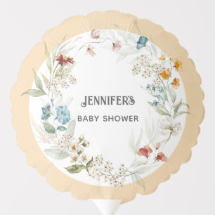 Wheat, Green Pastel Floral Baby Shower Med Balloon