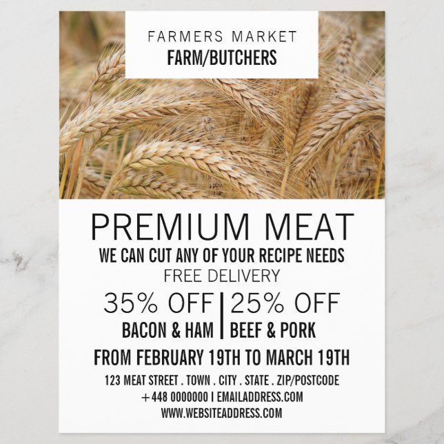 Wheat in Field, Farmer & Butcher Advertising Flyer (Front)