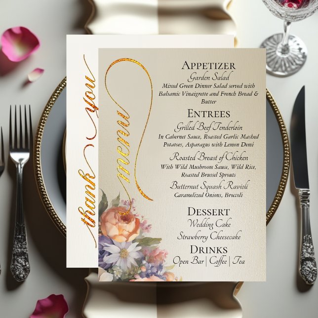 Wheat - Monogram, Wildflowers & Thank You  Menu (Creator Uploaded)