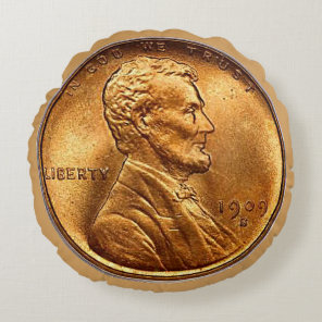 Wheat Penny Coin Round Pillow