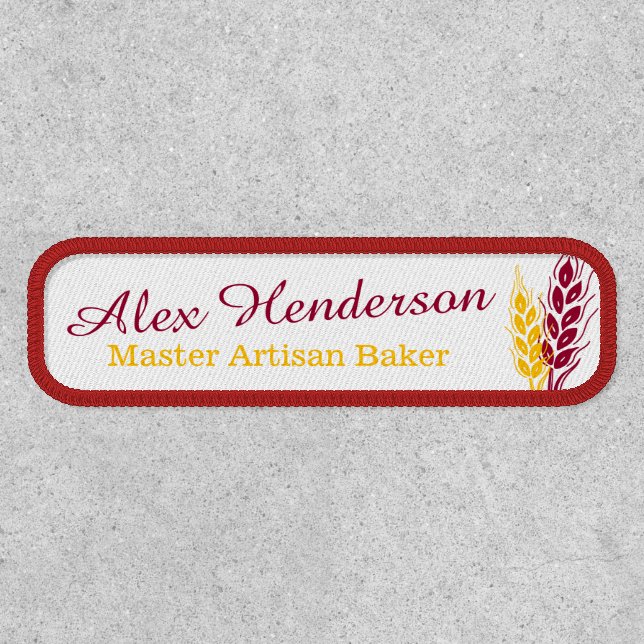Wheat red yellow baker bakery custom name patch (Front)