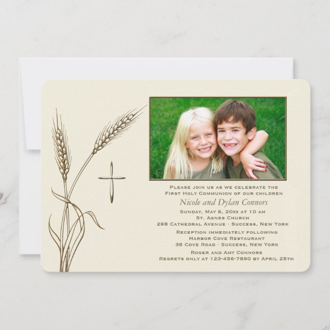 Wheat Religious One Photo Invitation (Front)