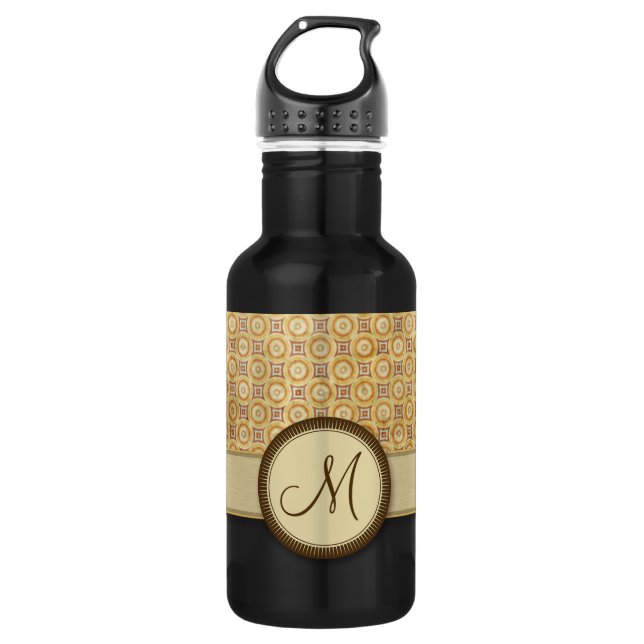Wheat Sand Coin Pattern with Monogram Water Bottle (Front)