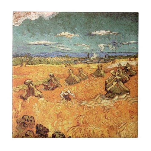 Wheat Stacks with Reaper by Vincent van Gogh Ceramic Tile