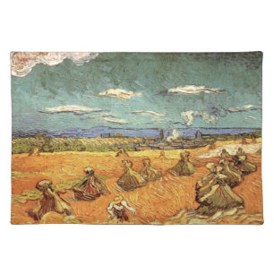 Wheat Stacks with Reaper by Vincent van Gogh Cloth Placemat