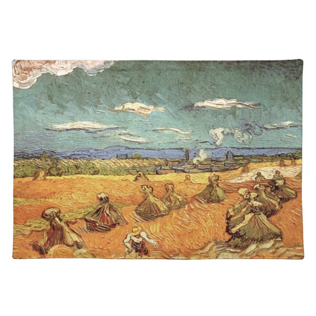 Wheat Stacks with Reaper by Vincent van Gogh Cloth Placemat (Front)