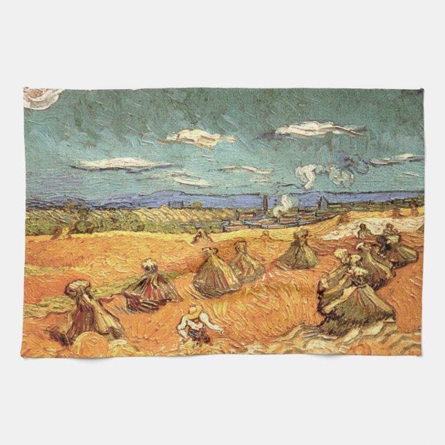 Wheat Stacks with Reaper by Vincent van Gogh Kitchen Towel (Horizontal)