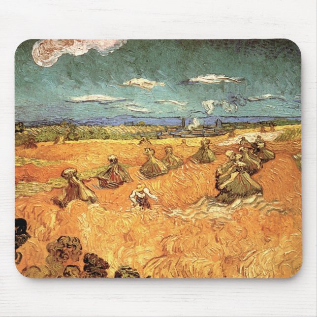 Wheat Stacks with Reaper by Vincent van Gogh Mouse Pad (Front)