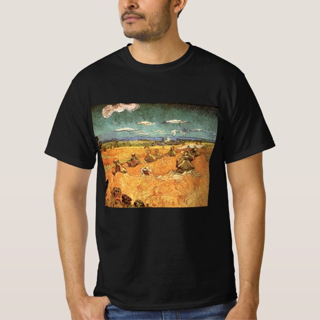 Wheat Stacks with Reaper by Vincent van Gogh T-Shirt (Front)
