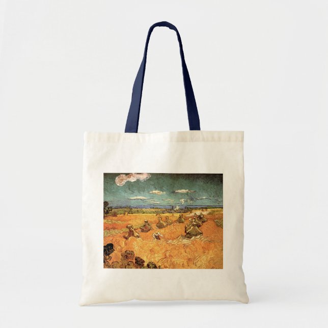 Wheat Stacks with Reaper by Vincent van Gogh Tote Bag (Front)
