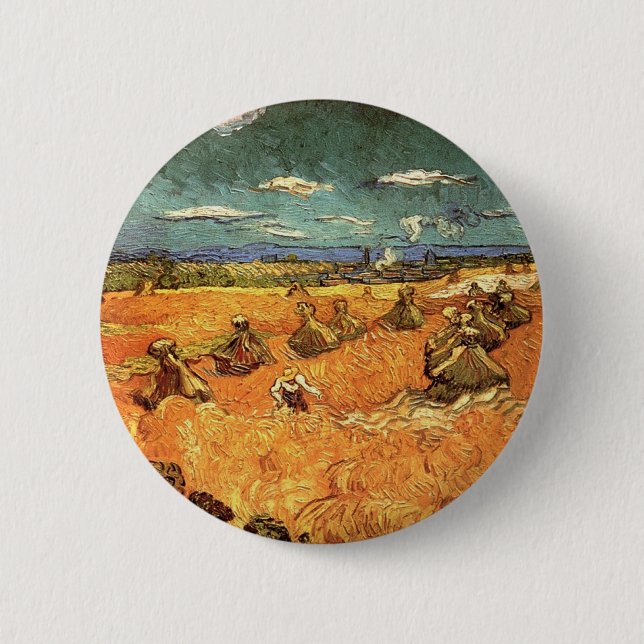 wheat Stacks with Reaper Pinback Button (Front)