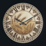 Wheat Wall Clock | Farmhouse Decor<br><div class="desc">This wall clock features a detailed wheat field illustration surrounded by classic Roman numerals, bringing a warm farmhouse feel to any space.Inspired by countryside landscapes and traditional harvest symbols, this design fits perfectly in farmhouse kitchens, dining rooms, cottages, and country-style interiors. A timeless wall clock for those who appreciate rural...</div>
