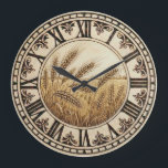 Wheat Wall Clock | Farmhouse Decor<br><div class="desc">This wall clock features a detailed wheat field illustration surrounded by classic Roman numerals, bringing a warm farmhouse feel to any space.Inspired by countryside landscapes and traditional harvest symbols, this design fits perfectly in farmhouse kitchens, dining rooms, cottages, and country-style interiors. A timeless wall clock for those who appreciate rural...</div>