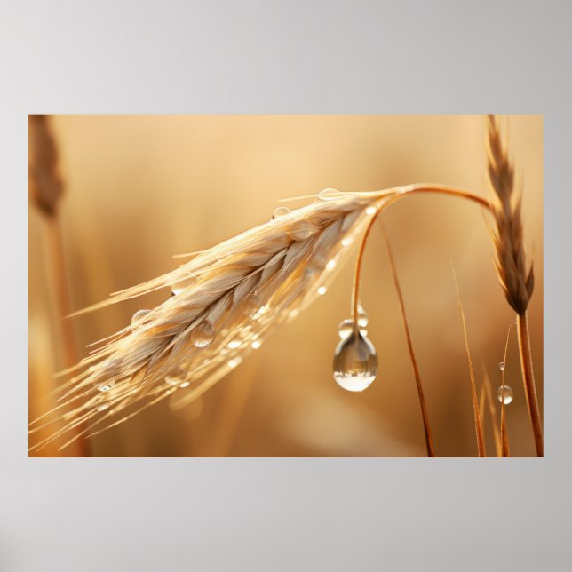 Wheat Water Drop Nature Serene Tranquil  Poster (Front)