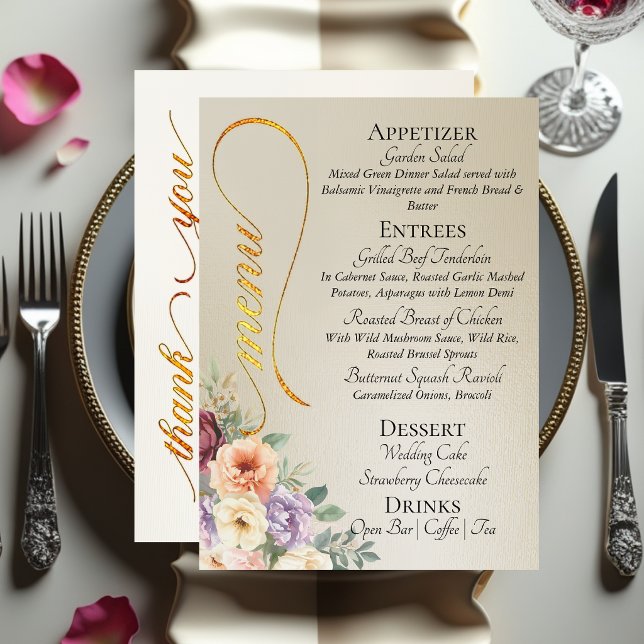 Wheat - Wildflowers, Monogram & Thank You  Menu (Creator Uploaded)
