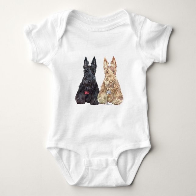 Wheaten and Black Scottie Dogs Baby Bodysuit (Front)