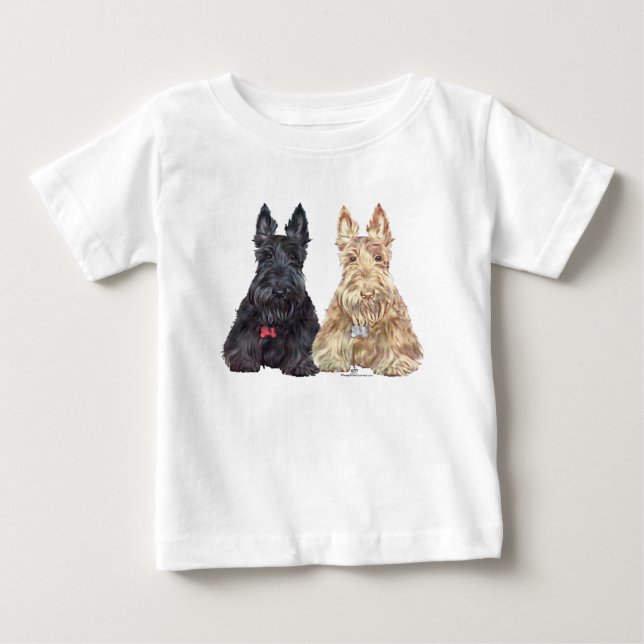 Wheaten and Black Scottie Dogs Baby T-Shirt (Front)